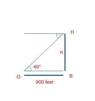 (07.04 MC)

An observer (O) is located 900 feet from a building (B). The observer notices a helico