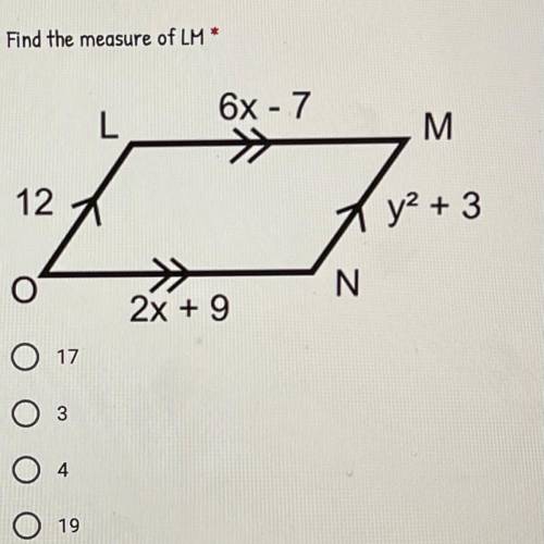 Find the measure of LM
