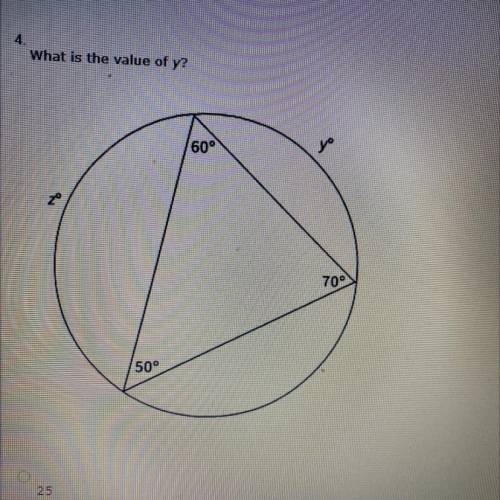 What is the value of y?
A.25 B.35 C.100 D.50