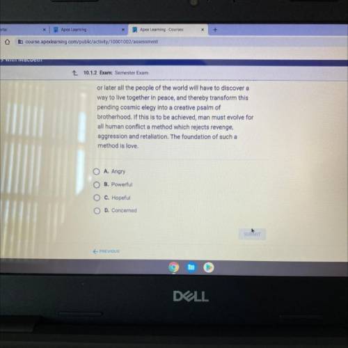 Question 6 of 24

 What tone does Martin Luther King, Jr. create through his choice of words in
th