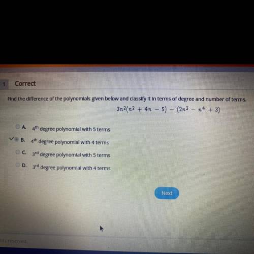 Find the difference of the polynomials given below and classify it in terms of degree and number of