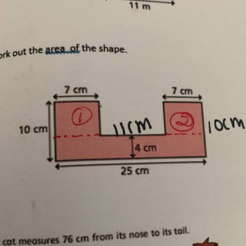 Work out the area of the shape,show working out 
help me and I think I did the sides wrong