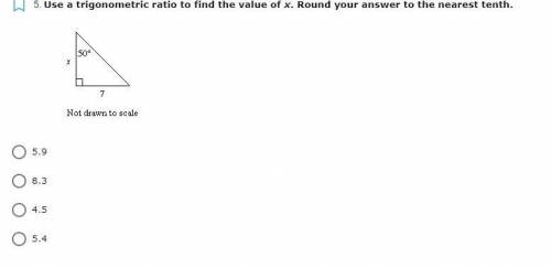 Use a trigonometric ratio to find the value of x. Round your answer to the nearest tenth.