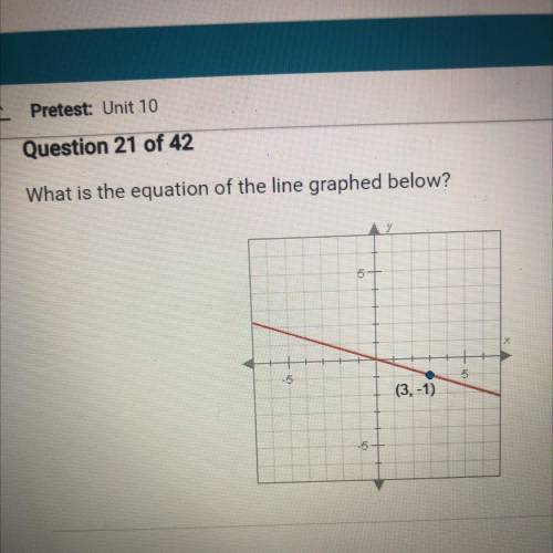 What is the equation of the line graphed below?

5
- 5
5
(3,-1)
1
-5
O A. y=-3x
1
O B. y = -
O c.