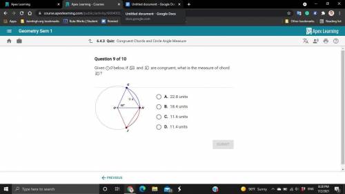 Help please-- Given circle O below, if arc GH and arc HJ are congruent, what is the measure of chor