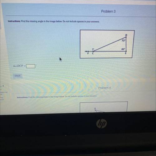 Instructions: Problem 3 ! Find the missing angle in the image below. Do not include spaces in your