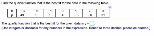 Find the quartic function that is the best fit for the data in the following table

x: −3, −2, −1,