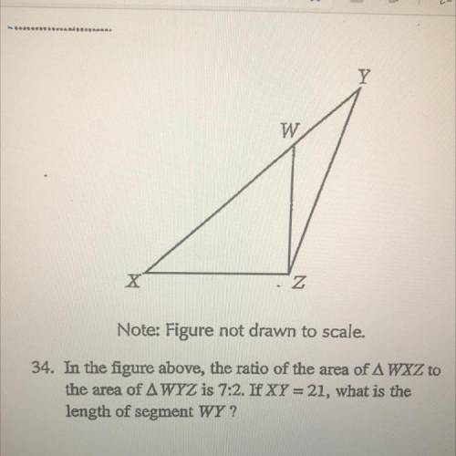 In the figure above the ratio of the area of WXZ to the area of WYZ is 7:2. If XY = 21, what is the
