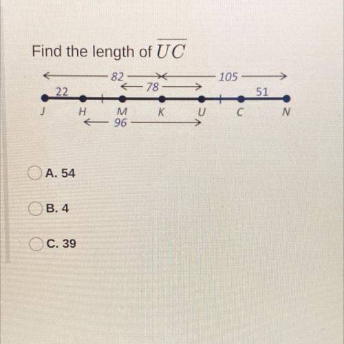 Find the length of UC
A. 54
B. 4
C. 39