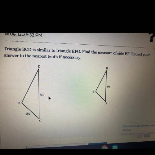 Triangle BCD is similar to triangle EFG. Find the measure of side EF. Round your

answer to the ne