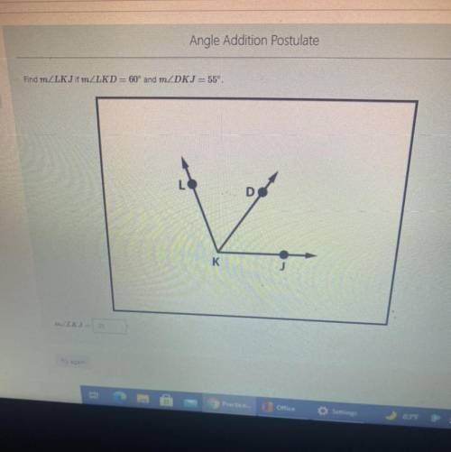 Find m angle LKJif m angle LKD=60^ and m angle DKJ=55^