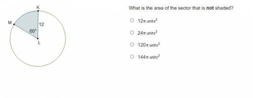 What is the area of the sector that is not shaded?

12Pi units squared
24Pi units squared
120Pi un