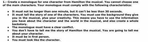 Monologue with a clear conflict of one secondary character from Hamilton the musical