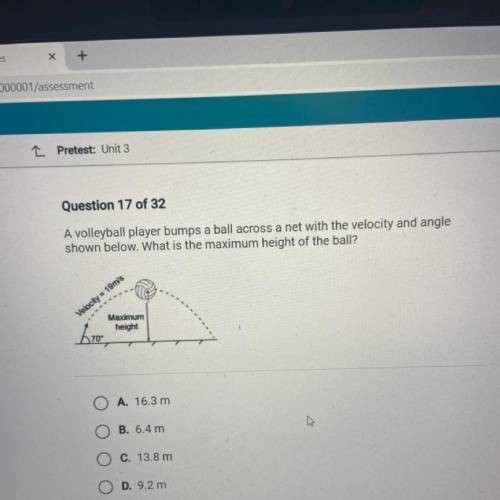 A volleyball player bumps a ball across a net with the velocity and angle

shown below. What is th