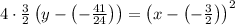 4\cdot \frac{3}{2}\left(y-\left(-\frac{41}{24}\right)\right)=\left(x-\left(-\frac{3}{2}\right)\right)^2