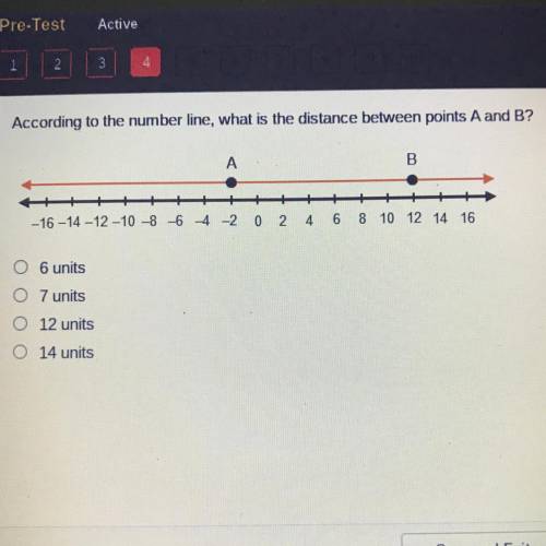 According to the number line, what is the distance between points A and B?

0 6 units
7 units
O 12