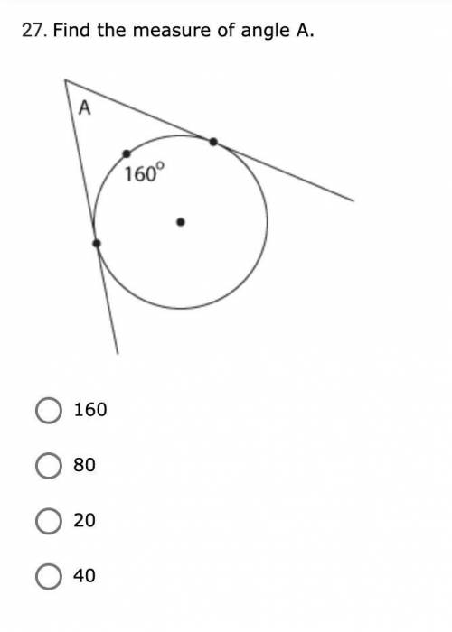 PLEASE HELPP ITS AN EMERGENCY
Find the measure of angle A.