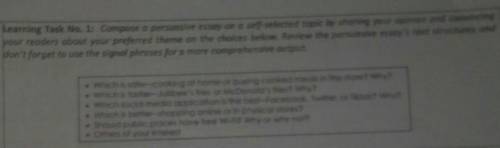 Learning Task No. 1: Compose a persuasive essay on a self-selected topic by sharing your opinion an