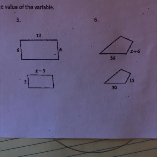 Find the value of the variable for 5, 6