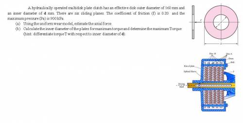 ) A hydraulically operated multidisk plate clutch has an effective disk outer diameter of 160 mm an