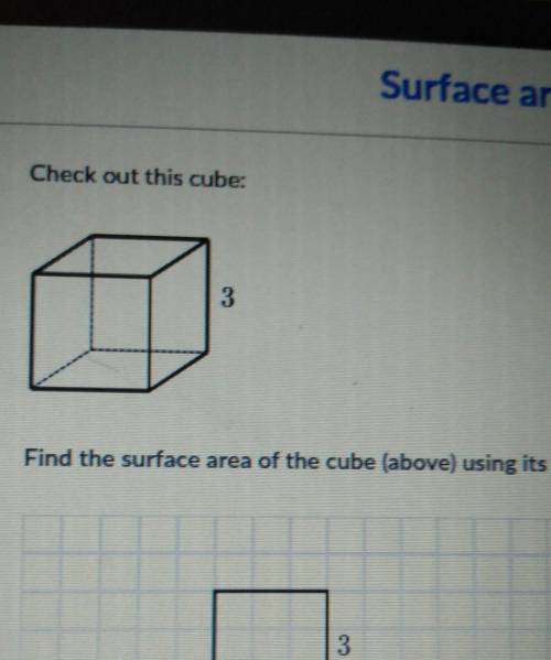 Check out this cube: 3 Find the surface area of the cube (above) using its net (below​