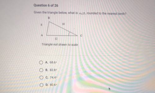 Given the triangle below is m

A. 68.6
B. 82.8
C. 74.4
D. 80.6