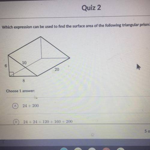 Which expression can be used to find the surface area of the following triangular prism?