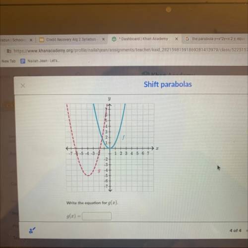 Function g can be thought of as a translated (shifted) version of f(x) = x²

Write the equation fo