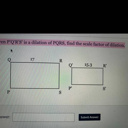 Given P'Q'R'S' is a dilation of PQRS, find the scale factor of dilation.