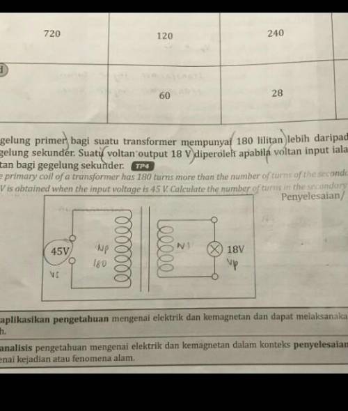 The primary coil of a transformer has 180 turns more than the number of turns of the secondary coil.