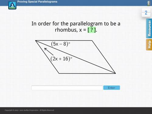 In order for the parallelogram to be a rhombus, x=?