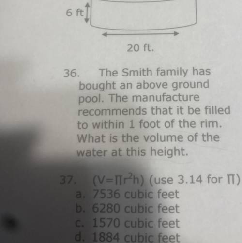 The Smith family has

bought an above ground
pool. The manufacture
recommends that it be filled
to