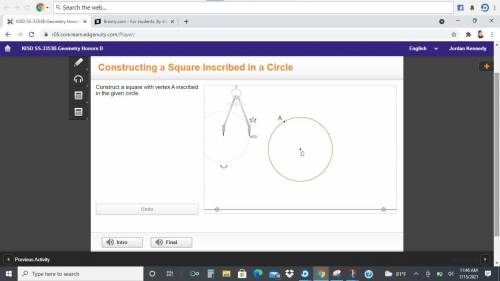 Construct a square with vertex A inscribed in the given circle.
20 points!!