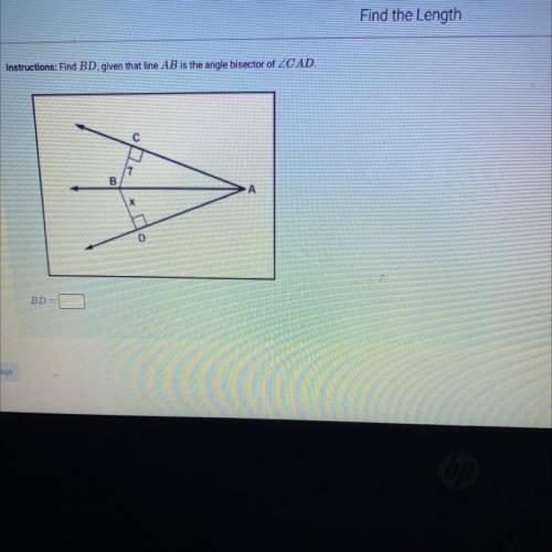 Find BD , given that line AB is the angle bisector of