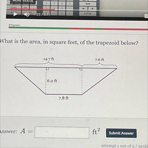 What is the area, in square feet, of the trapezoid below?
