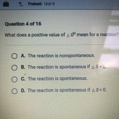 What does a positive value of G mean for a reaction?

A. The reaction is non spontaneous.
B. The r