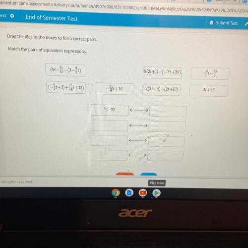 Drag the tiles to the boxes to form correct pairs.

Match the pairs of equivalent expressions.
7-2