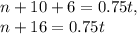 n+10+6=0.75t,\\n+16=0.75t