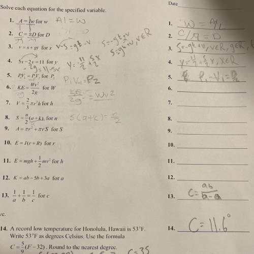 Solve each equation for the specified variable