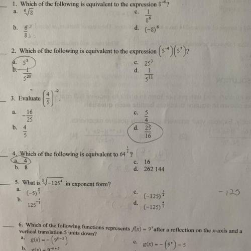 Just some clarification and help

Btw for number 6 d) its g(x)=-(9^x)+5
Anyways can someone confir