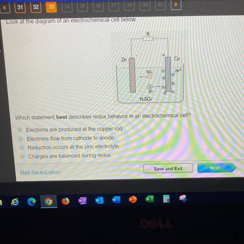 Which statement best describes redox behavior in an electrochemical cell?

Electrons are produced