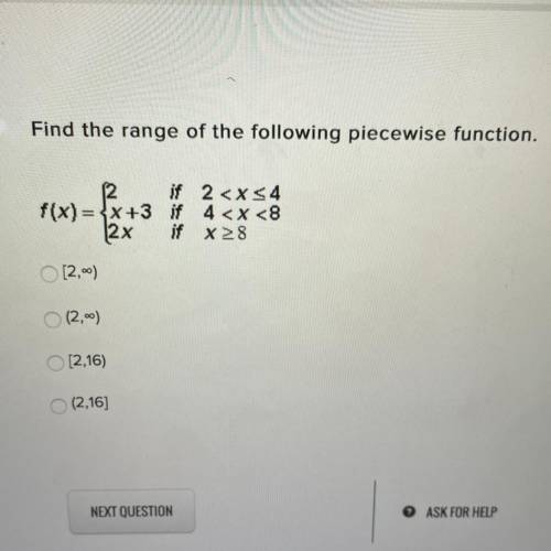 PLZ HELP!!! 
Find the range of the following piecewise function.