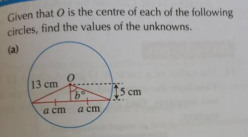 . Given that O is the centre of the following circle, find the values of the unknowns.​