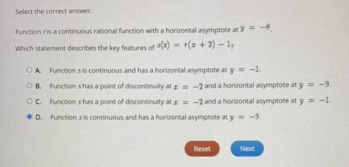 Hey can someone help me? thanks

Select the correct answer.
Function ris a continuous rational fun