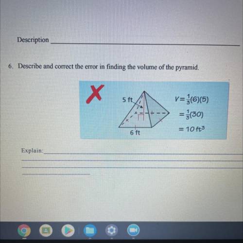 Describe and correct the error in finding the volume of the pyramid.