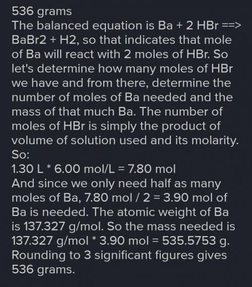 What mass in grams of tin would be required to completely react with 1.30 L of 0.750 M HBr in the fo