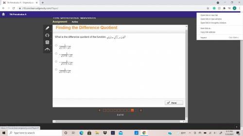 What is the difference quotient of the function, g(x)= square root x, x>=0?
