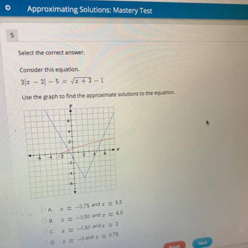 PLEASE HELP ...Select the correct answer.

Consider this equation.
2|x-2|-5 = square root x + 3 –