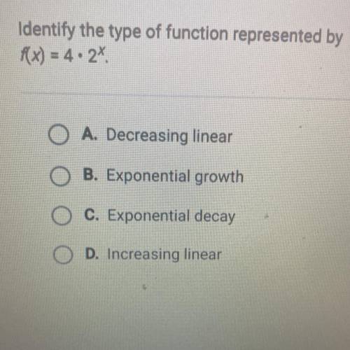 Identify the type of function represented by f(x)=4 x 2^x