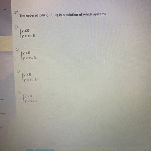 The ordered pair (-3,0) is a solution of which system?